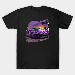 Purple C8 Corvette Stingray Tropical Sunset Supercar Racecar Muscle Car Sportscar Corvette C8 T-Shirt